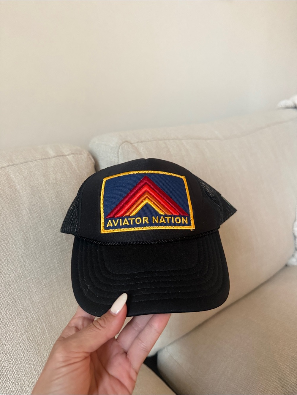 Aviator Nation Black Hat with Yellow-Edged Red & Blue Patch